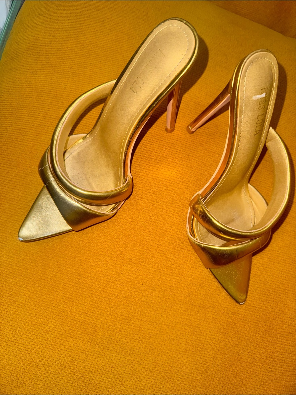 Gold Pointed Toe Stiletto Mules - Women